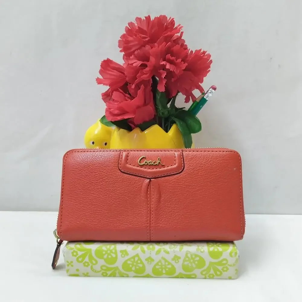 Coach Ashley Red Leather Zip Around Credit Card Wallet